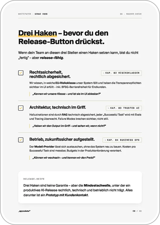 Screenshot aus dem Whitepaper zur Release-Checkliste für GenAI-Features